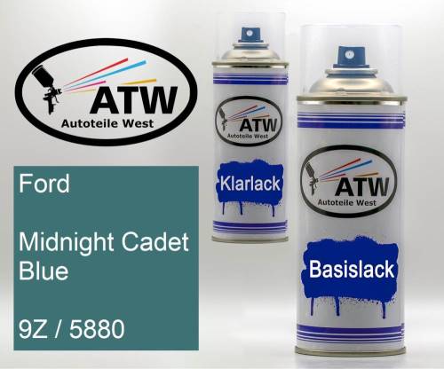 Ford, Midnight Cadet Blue, 9Z / 5880: 400ml Sprühdose + 400ml Klarlack - Set, von ATW Autoteile West.